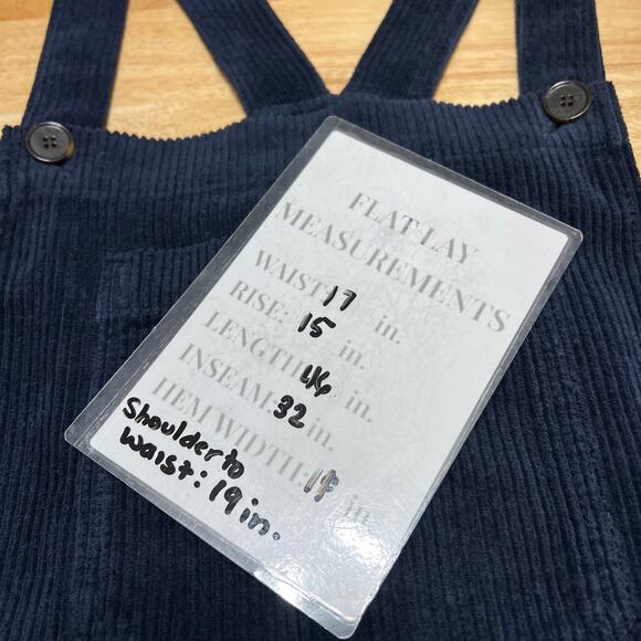 Reformation Navy Corduroy Baldwin Overalls Ribbed Wide Leg Women's 10 Blue - Picture 14 of 14